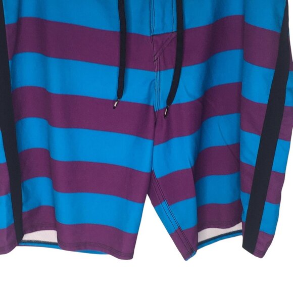 Quiksilver Board Shorts Mens 38 Purple Blue Stripe Cypher 4-Way Stretch Surf - Picture 11 of 14